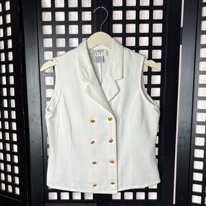 🤍 Talbots Petite White Vest Gold Buttons Tailored Sleeveless Size 4P  Work🤍